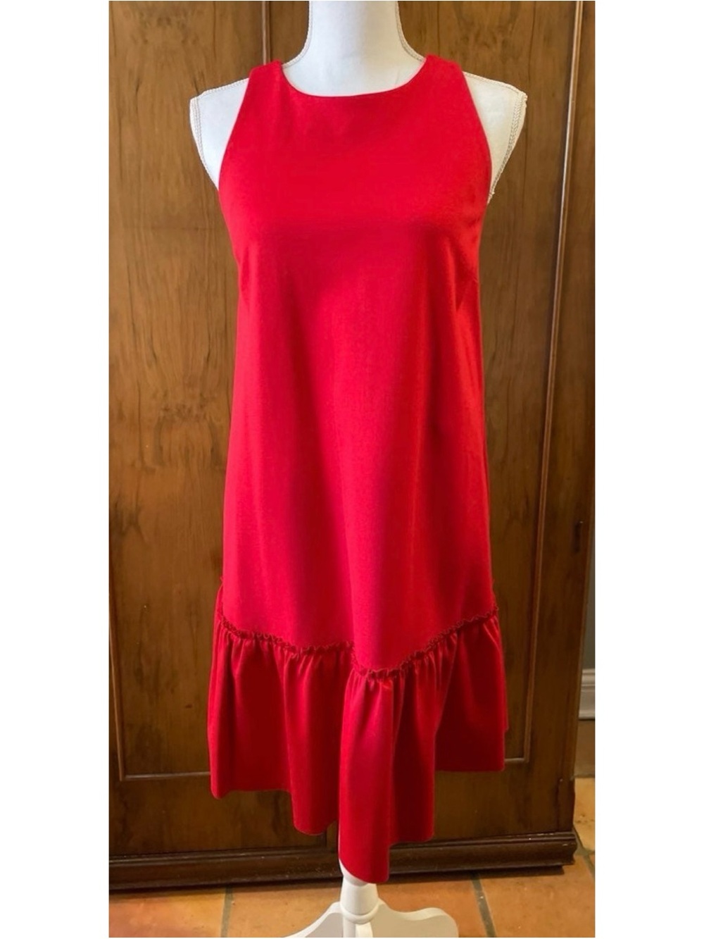 Banana Republic Red Shift Dress Ruffle Hem Sleeveless Size 4